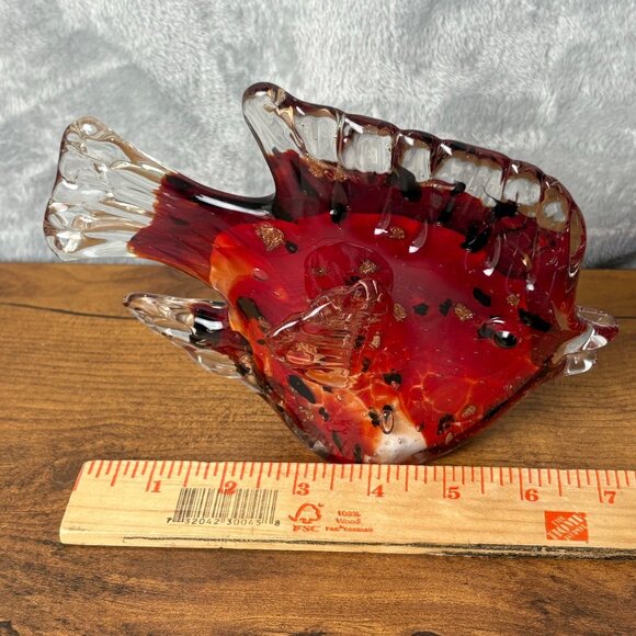 Handcrafted Glass Angel Fish Sculpture Red Clear Gold Crystal Piece Murano Style - Picture 6 of 8